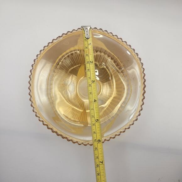 Vtg Carnival Glass Candy Dish Amber Three Footed Beaded Rim Diamond Pointed Ribs - Picture 6 of 8
